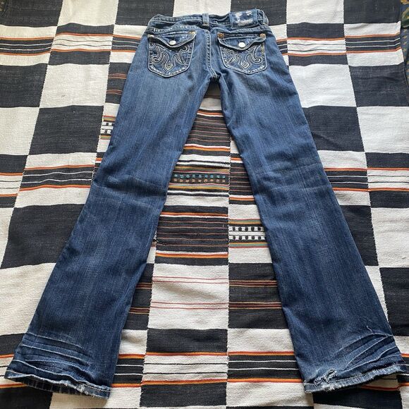 MEK Denim Jeans Womens 26/32 Blue Bootcut Oaxaca Flap Pockets.Stretch. Low Rise. - Picture 11 of 15